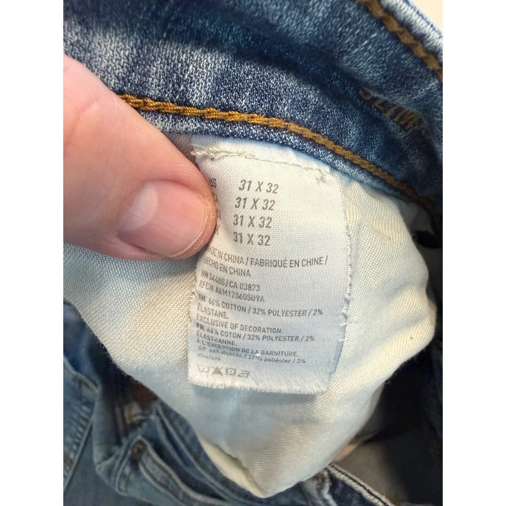 American Eagle 360 Extreme Flex Slim Straight Jeans Mens 31x32 Blue Distressed